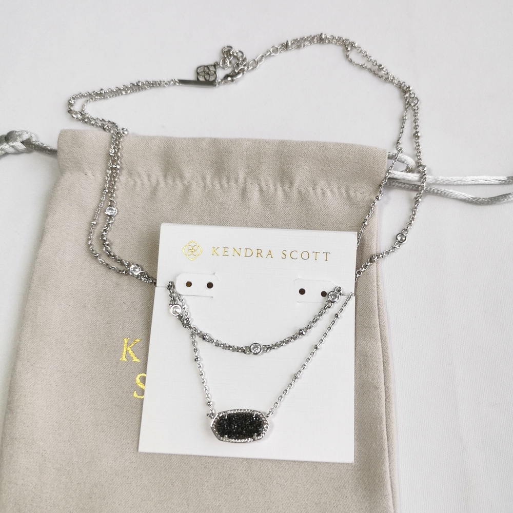 New Kendra Scott Silver Multi Strand Necklace - Elisa Platinum Drusy